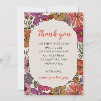Bright Floral Quinceañera | Colorful Whimsical Thank You Card