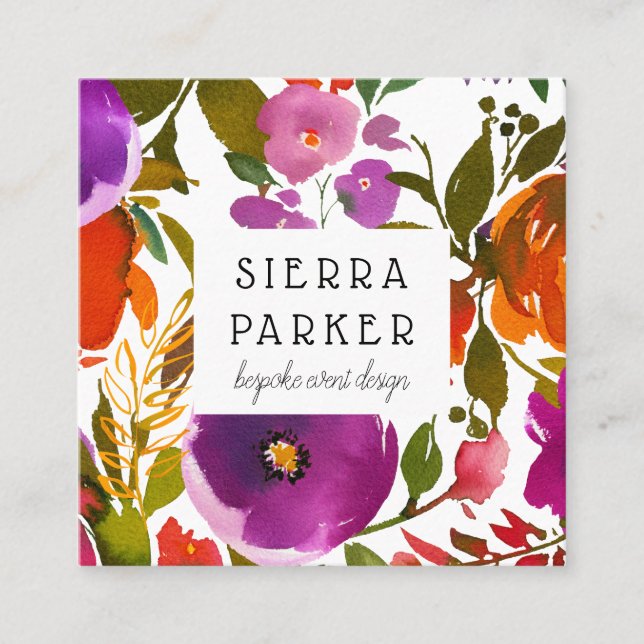 Bright Floral Retro Event Design Business Card (Front)