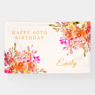 Bright Floral Romantic 60th Birthday Party Banner