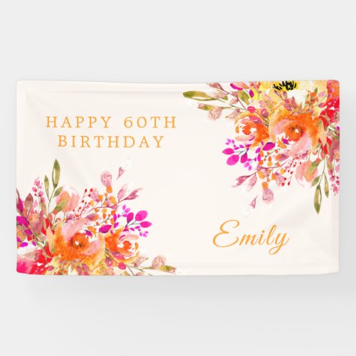 Bright Floral Romantic 60th Birthday Party Banner