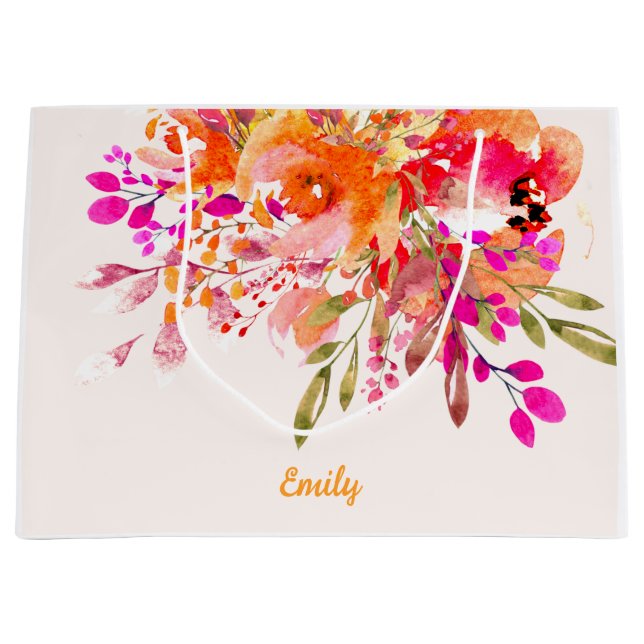 Bright Floral Romantic Custom Name Large Gift Bag (Front)
