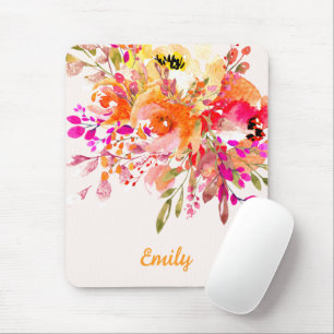 Bright Floral Romantic Custom Name Mouse Pad