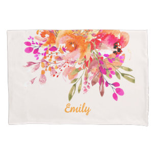 Bright Floral Romantic Custom Name Pillow Case