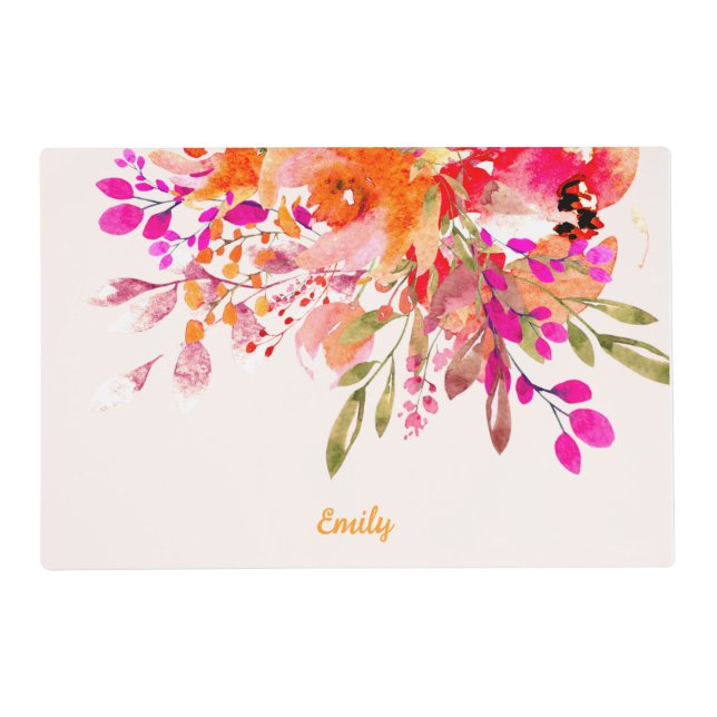 Bright Floral Romantic Custom Name Placemat (Front)