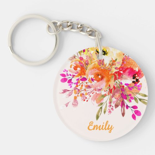 Bright Floral Romantic Personalized Keychain