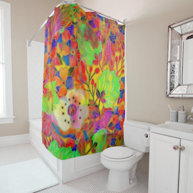 Bright floral shower curtain (In Situ)