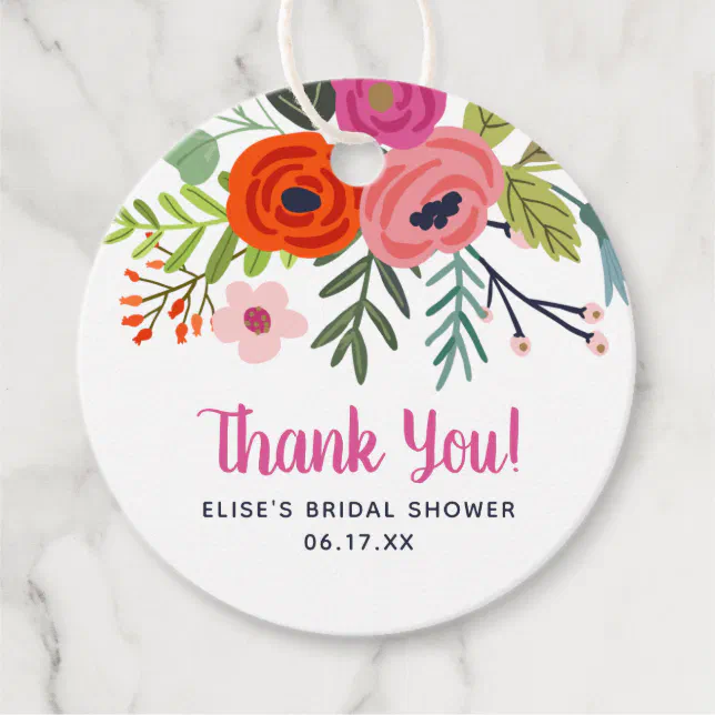 Bright Floral Thank You Bridal Shower Favor Tags | Zazzle
