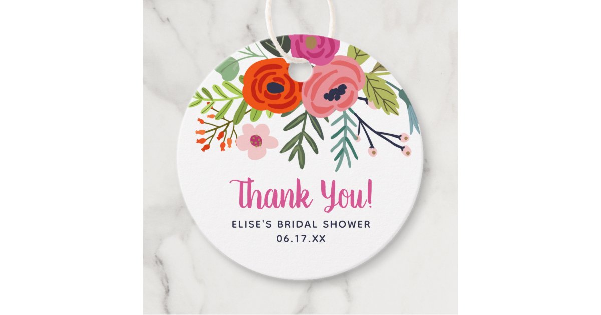 Bright Floral Thank You Bridal Shower Favor Tags | Zazzle