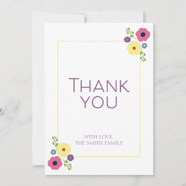 Bright Floral Thank You Card for Print or Digital (Front)