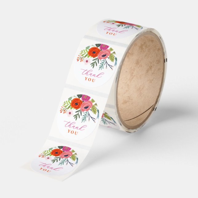 Bright Floral Thank You Classic Round Sticker (Roll)