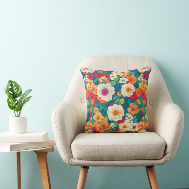Bright Floral Throw Pillow (Chair)
