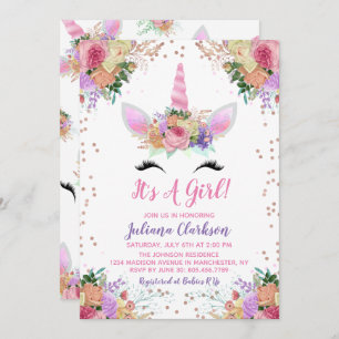 Bright Floral Unicorn Baby Shower Invitation