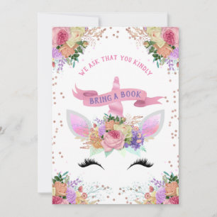 Bright Floral Unicorn Bring A Book Invitation