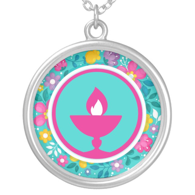 Bright floral UU chalice  Silver Plated Necklace (Front)