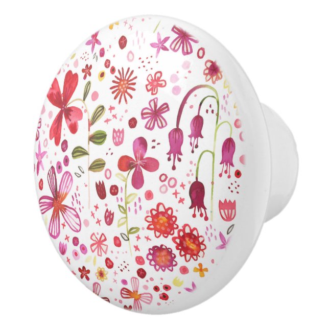 Bright Floral Watercolor Botanical Ceramic Knob (Right)