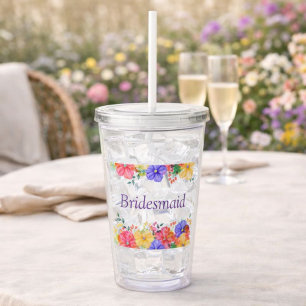 Bright Floral Watercolor Bridesmaid Acrylic Tumbler