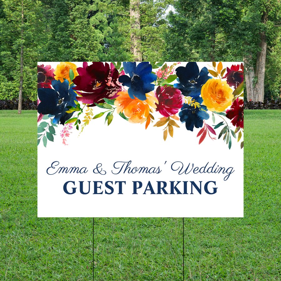 Bright Floral Watercolor Guest Parking Sign
