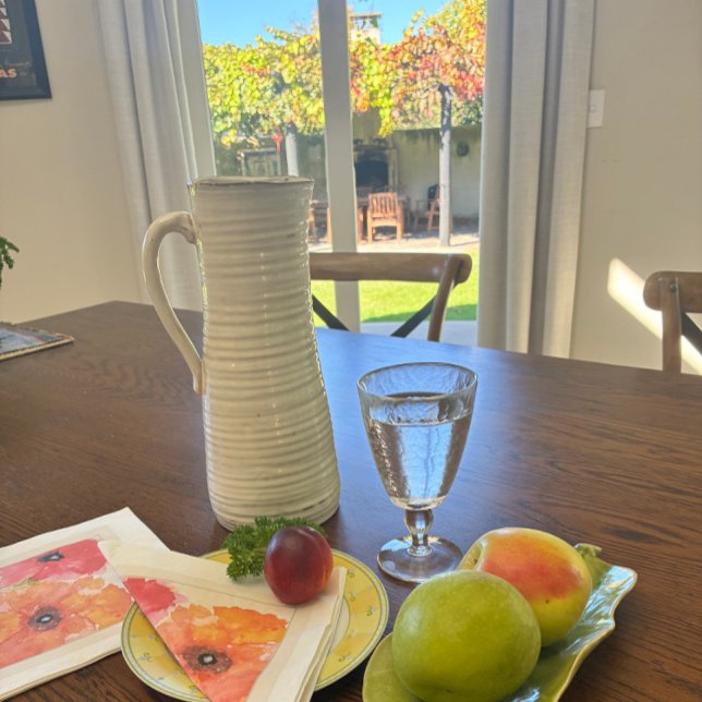 Bright Floral Watercolor Napkin (Bright watercolor poppy napkin for stylish entertaining and garden-party tables.)