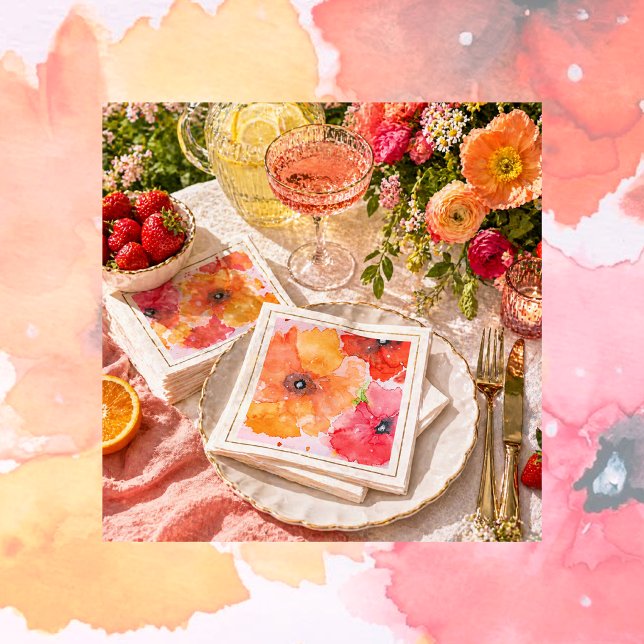 Bright Floral Watercolor Napkin (Summer Parties can be celebrated all year round with these colorful blooms to decorate the table.)