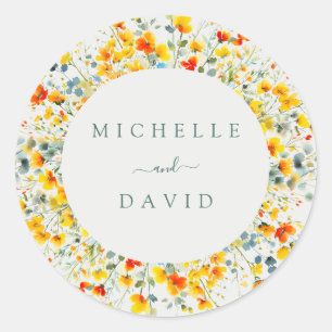 Bright Floral Watercolor Wedding Classic Round Sticker