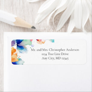 Bright Floral Watercolor Wedding Return Address Label