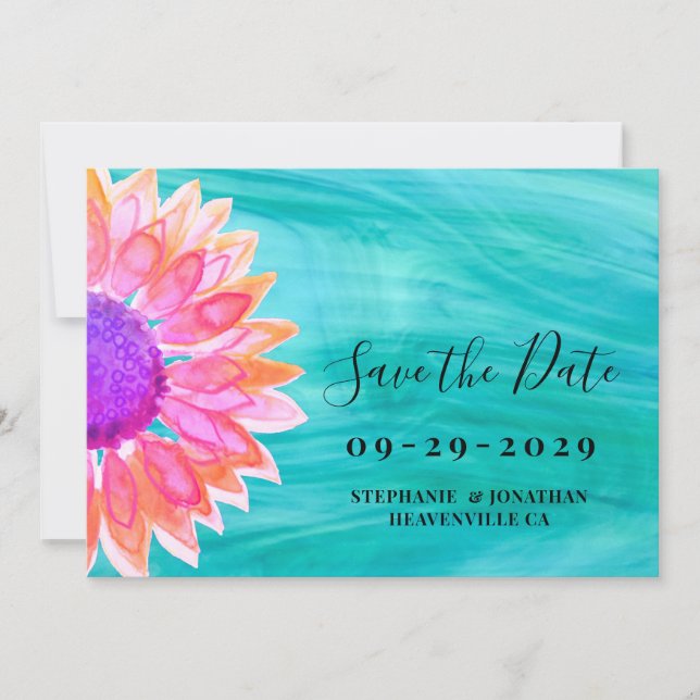 Bright Floral Wedding Save The Date Card (Front)