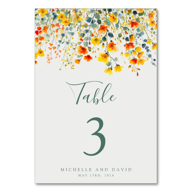 Bright Floral Wedding Table Number (Front)