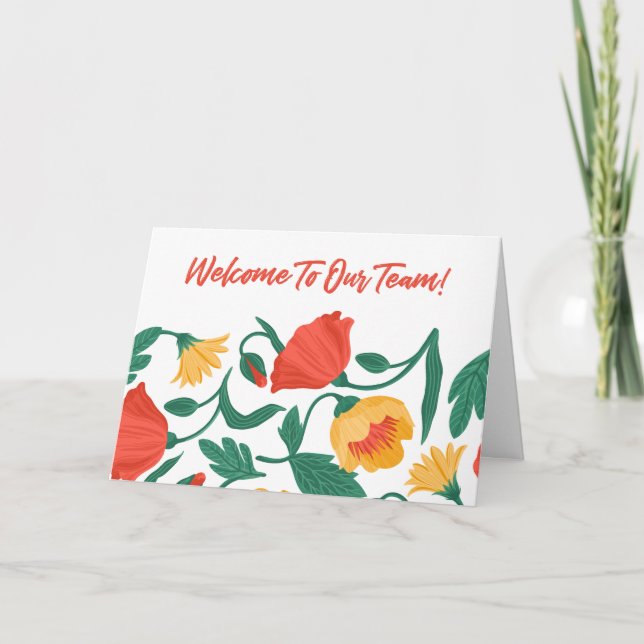 Bright Floral Welcome to the Team New Employee Card (Front)