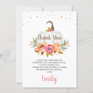 Bright Floral White Pumpkin Thank You Card