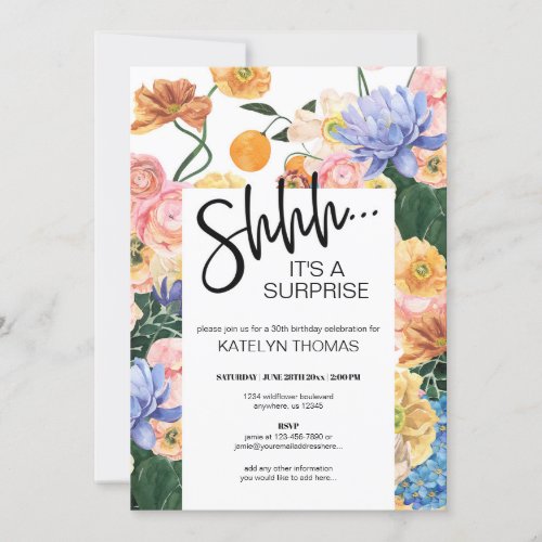 Bright Floral Wildflower Surprise Birthday Invitation