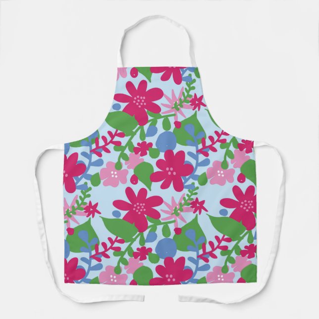 Bright Floral with Light Blue Background Apron (Front)