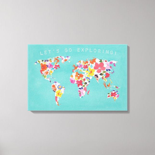 Bright Floral World Teal Canvas Print (Front)