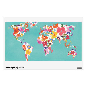 Bright Floral World Teal Wall Decal