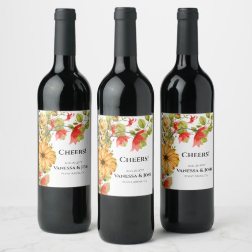 Bright Florals Cheers Personalized Wine Label