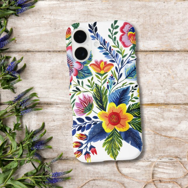 Bright Florals Faux Yarn Embroidery Design Case-Mate iPhone Case (Faux Yarn Embroidery Florals iPhone 17 16 15 14 13 12 11 case. Watercolor Flowers Design. )