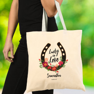 Bright Florals Horseshoe Lucky in Love Bridesmaids Tote Bag