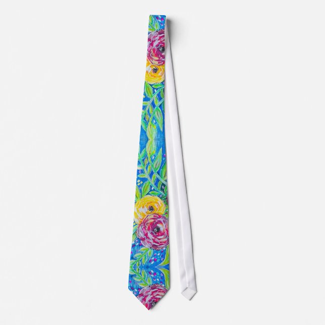 Bright Florals Mirrored Neck Tie (Front)