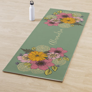 Bright Florals on soft Green, Personalized Yoga Mat