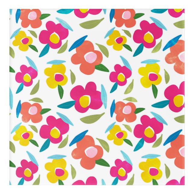 Bright Florals on White Acrylic Print (Front)