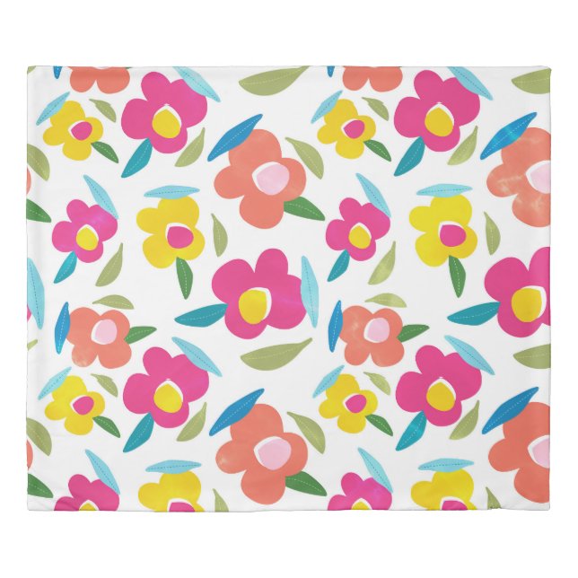 Bright Florals on White Duvet Cover (Front)