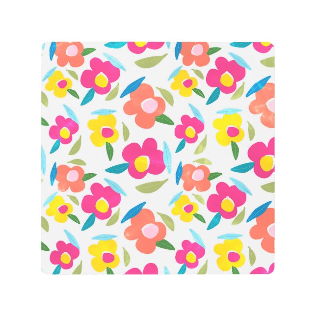 Bright Florals on White Metal Print (Front)