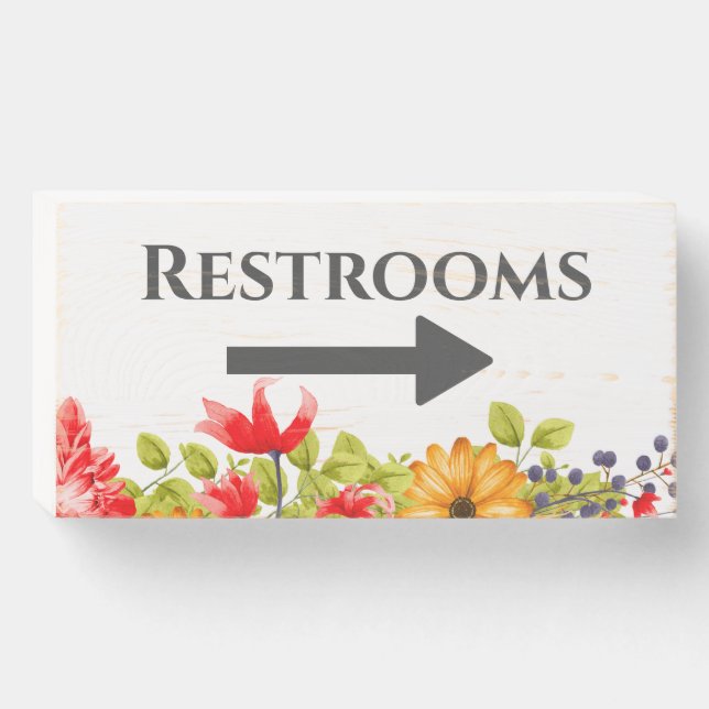 Bright Florals Restroom Directional Arrow Sign (Front Horizontal)