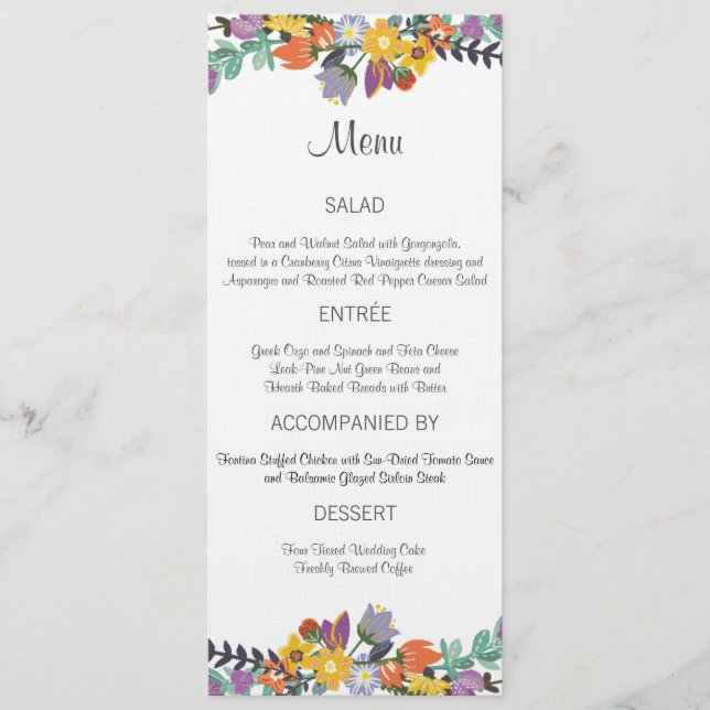 Bright Florals Spring Wedding Menu Card (Front)