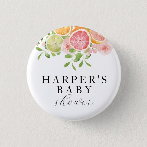 Bright flower and citrus baby shower button