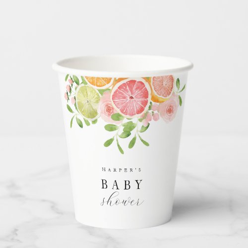 Bright flower and citrus baby shower paper cups