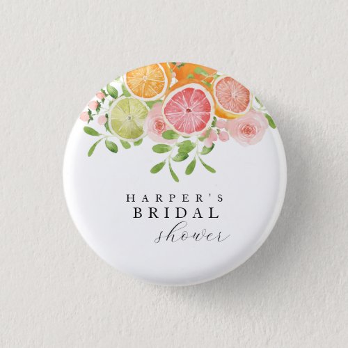 Bright flower and citrus bridal shower button