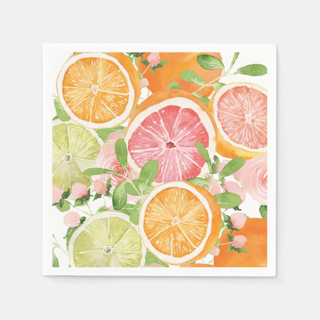 Bright flower and citrus bridal shower napkins (Front)