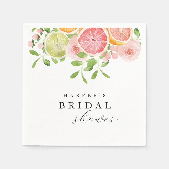 Bright flower and citrus bridal shower napkins (Front)