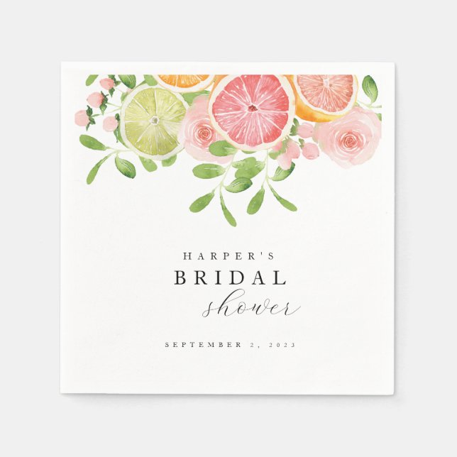 Bright flower and citrus bridal shower napkins (Front)