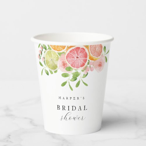 Bright flower and citrus bridal shower paper cups